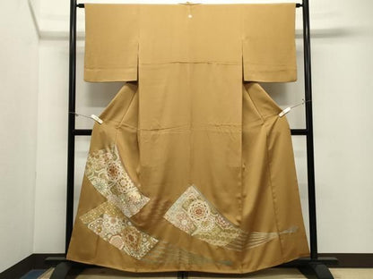 平和屋着物●豪華色留袖　駒刺繍　扇面花文　金彩　正絹　逸品　CABM5377gh