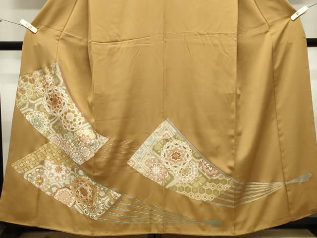 平和屋着物●豪華色留袖　駒刺繍　扇面花文　金彩　正絹　逸品　CABM5377gh