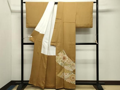 平和屋着物●豪華色留袖　駒刺繍　扇面花文　金彩　正絹　逸品　CABM5377gh
