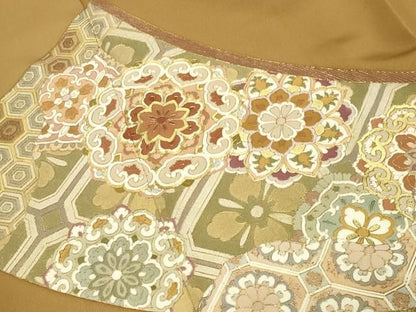 平和屋着物●豪華色留袖　駒刺繍　扇面花文　金彩　正絹　逸品　CABM5377gh