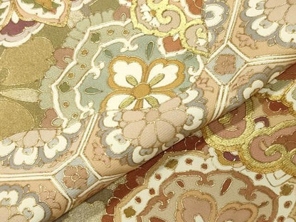 平和屋着物●豪華色留袖　駒刺繍　扇面花文　金彩　正絹　逸品　CABM5377gh