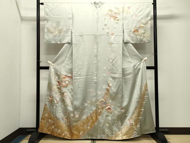 平和屋着物●訪問着　駒刺繍　雪輪重ね松梅花文　金銀彩　正絹　逸品　CABM5382gh