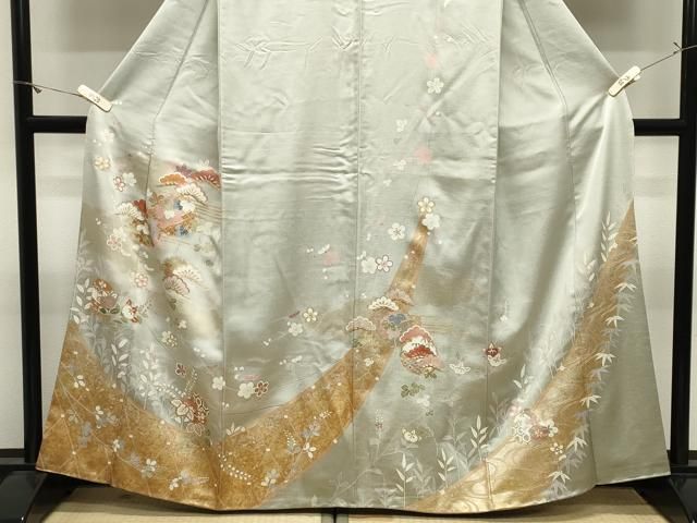 平和屋着物●訪問着　駒刺繍　雪輪重ね松梅花文　金銀彩　正絹　逸品　CABM5382gh
