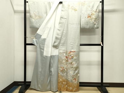 平和屋着物●訪問着　駒刺繍　雪輪重ね松梅花文　金銀彩　正絹　逸品　CABM5382gh