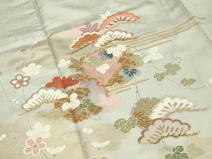 平和屋着物●訪問着　駒刺繍　雪輪重ね松梅花文　金銀彩　正絹　逸品　CABM5382gh