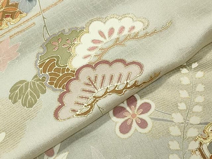 平和屋着物●訪問着　駒刺繍　雪輪重ね松梅花文　金銀彩　正絹　逸品　CABM5382gh