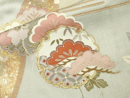 平和屋着物●訪問着　駒刺繍　雪輪重ね松梅花文　金銀彩　正絹　逸品　CABM5382gh