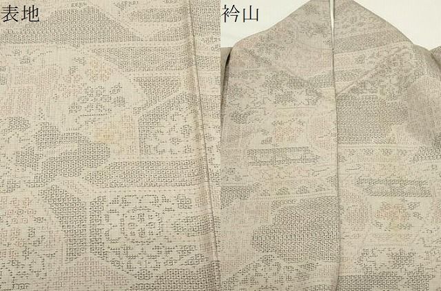 平和屋着物●結城紬　100亀甲　陶器花文　正絹　逸品　CABM5388gh