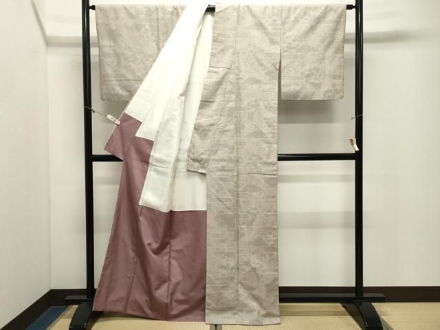 平和屋着物●結城紬　100亀甲　陶器花文　正絹　逸品　CABM5388gh