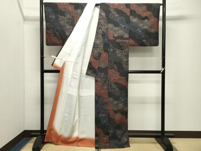 平和屋着物●伝統工芸士　七代目　吉澤与市　紬　絞り　花唐草文　証紙付き　正絹　逸品　CABM5399gh