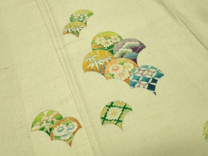 平和屋着物●訪問着　紬地　草花文　正絹　逸品　CABM5419gh