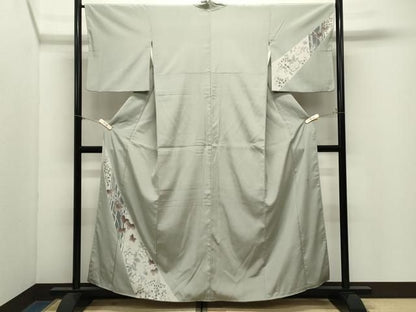 平和屋着物●藤倉守正　本塩沢　訪問着　やまだ織　草花文　正絹　逸品　CABM5430gh