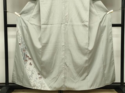 平和屋着物●藤倉守正　本塩沢　訪問着　やまだ織　草花文　正絹　逸品　CABM5430gh