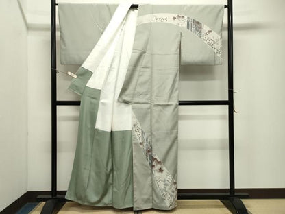 平和屋着物●藤倉守正　本塩沢　訪問着　やまだ織　草花文　正絹　逸品　CABM5430gh