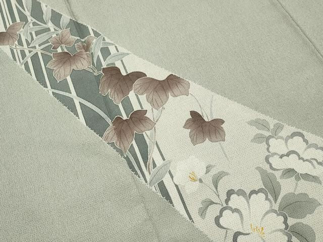 平和屋着物●藤倉守正　本塩沢　訪問着　やまだ織　草花文　正絹　逸品　CABM5430gh