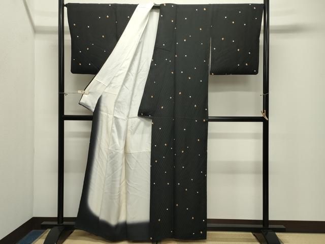 平和屋着物●上質な小紋　花織　フクロウ　黒地　金彩　正絹　逸品　CABM5447gh