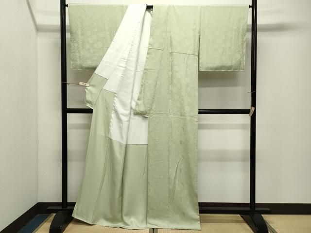 平和屋着物●皇室献上作家　北出与三郎監修　無地絵羽訪問着　草花地紋　若菜色　正絹　逸品　CABM5451gh