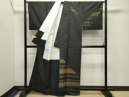 平和屋着物●本場縞大島紬　訪問着　総刺繍　菱吉祥花文　正絹　逸品　CABM5455gh