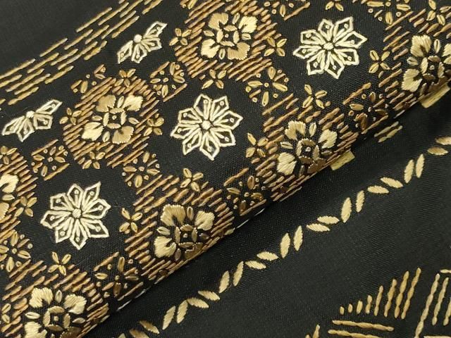 平和屋着物●本場縞大島紬　訪問着　総刺繍　菱吉祥花文　正絹　逸品　CABM5455gh