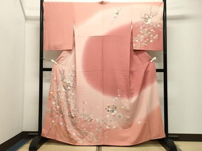 平和屋着物●訪問着　雪輪花蝶文　暈し染め　金彩　正絹　逸品　CABM5458gh