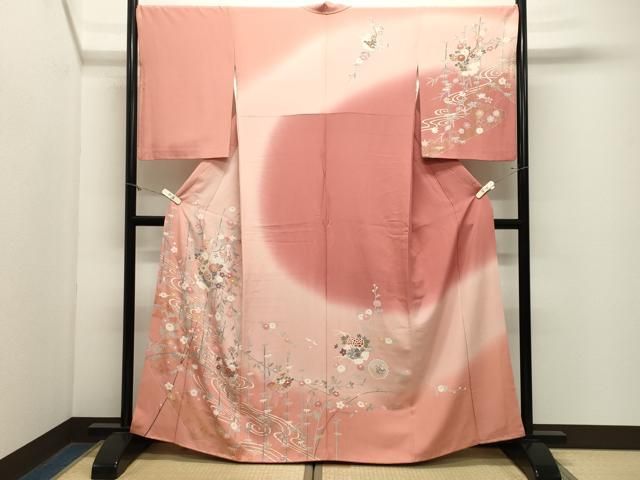 平和屋着物●訪問着　雪輪花蝶文　暈し染め　金彩　正絹　逸品　CABM5458gh