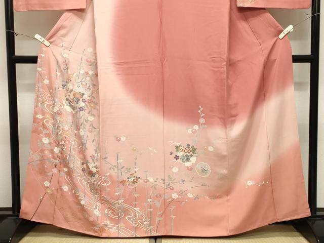 平和屋着物●訪問着　雪輪花蝶文　暈し染め　金彩　正絹　逸品　CABM5458gh