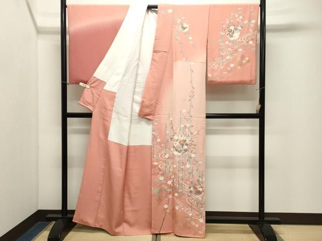平和屋着物●訪問着　雪輪花蝶文　暈し染め　金彩　正絹　逸品　CABM5458gh