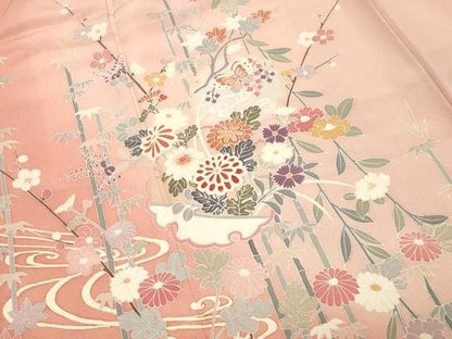 平和屋着物●訪問着　雪輪花蝶文　暈し染め　金彩　正絹　逸品　CABM5458gh
