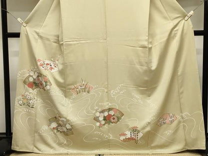 平和屋着物●訪問着　駒刺繍　流水地紙花文　金彩　正絹　逸品　CABM5459gh