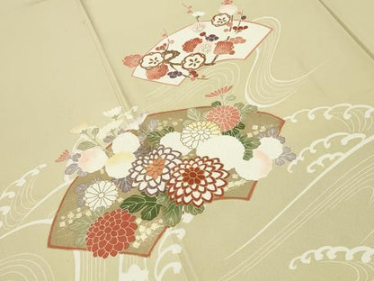 平和屋着物●訪問着　駒刺繍　流水地紙花文　金彩　正絹　逸品　CABM5459gh