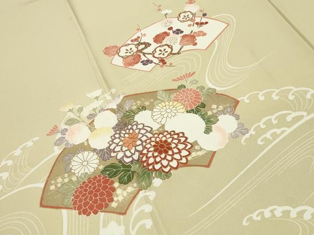 平和屋着物●訪問着　駒刺繍　流水地紙花文　金彩　正絹　逸品　CABM5459gh