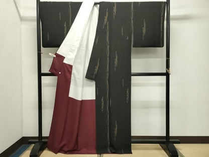 平和屋着物●上質な小紋　幾何学文様　黒地　正絹　逸品　CABM5467gh