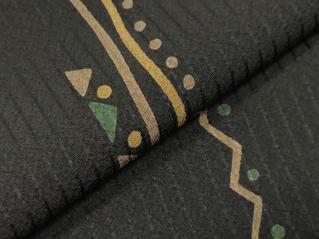 平和屋着物●上質な小紋　幾何学文様　黒地　正絹　逸品　CABM5467gh