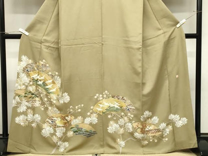 平和屋着物●豪華色留袖　作家物　駒刺繍　地紙重ね群鶴文　金彩　正絹　逸品　CABM5471gh