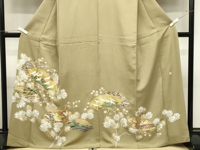 平和屋着物●豪華色留袖　作家物　駒刺繍　地紙重ね群鶴文　金彩　正絹　逸品　CABM5471gh