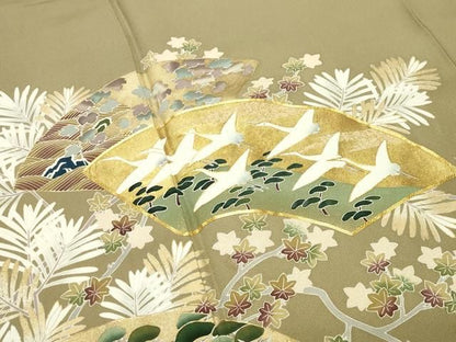 平和屋着物●豪華色留袖　作家物　駒刺繍　地紙重ね群鶴文　金彩　正絹　逸品　CABM5471gh