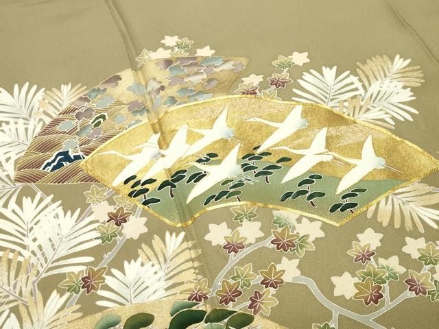 平和屋着物●豪華色留袖　作家物　駒刺繍　地紙重ね群鶴文　金彩　正絹　逸品　CABM5471gh