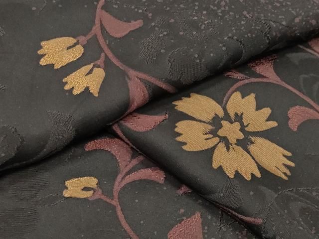 平和屋着物●上質な小紋　地紋起こし　花唐草文　黒地　正絹　逸品　CABM5481gh