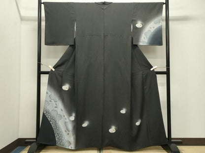 平和屋着物●訪問着　鴛鴦花文　蛍暈し　黒地　金彩　正絹　逸品　CABM5484gh