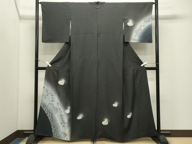 平和屋着物●訪問着　鴛鴦花文　蛍暈し　黒地　金彩　正絹　逸品　CABM5484gh