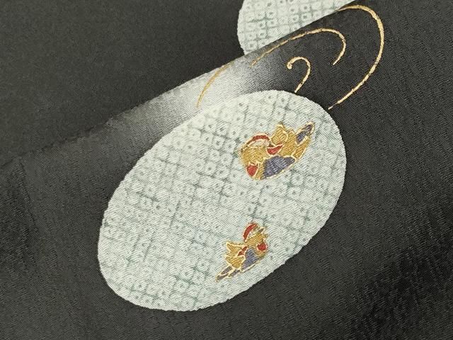 平和屋着物●訪問着　鴛鴦花文　蛍暈し　黒地　金彩　正絹　逸品　CABM5484gh