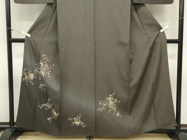 平和屋着物●訪問着　江戸小紋　印伝　源氏香　花唐草文　鮫小紋柄　黒地　さが美扱い　正絹　逸品　CABM5486gh