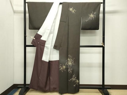 平和屋着物●訪問着　江戸小紋　印伝　源氏香　花唐草文　鮫小紋柄　黒地　さが美扱い　正絹　逸品　CABM5486gh