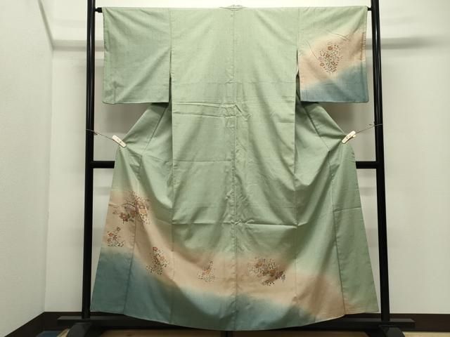 平和屋着物●訪問着　紬地　作家物　草花文　暈し染め　金彩　正絹　逸品　CABM5487gh