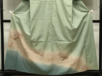 平和屋着物●訪問着　紬地　作家物　草花文　暈し染め　金彩　正絹　逸品　CABM5487gh