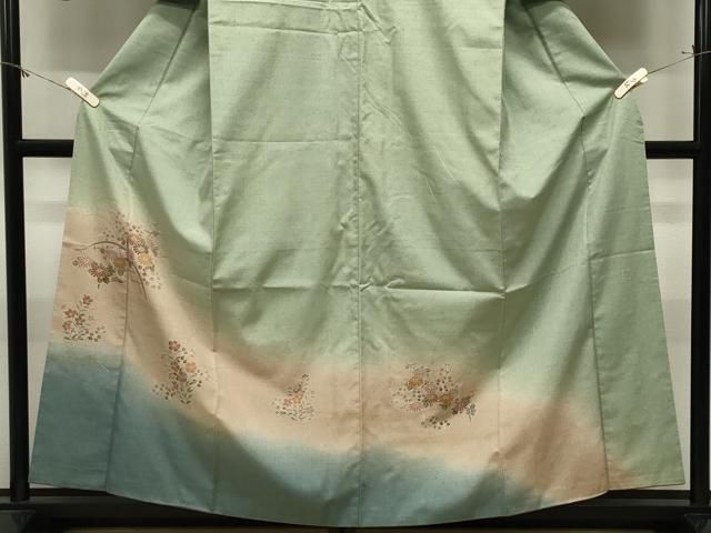 平和屋着物●訪問着　紬地　作家物　草花文　暈し染め　金彩　正絹　逸品　CABM5487gh