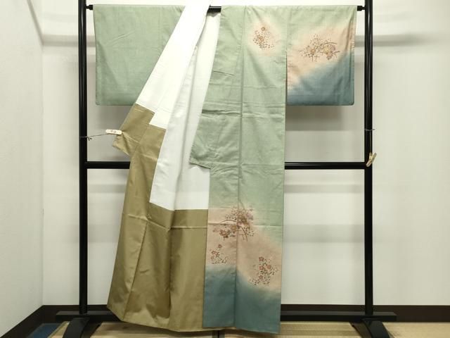 平和屋着物●訪問着　紬地　作家物　草花文　暈し染め　金彩　正絹　逸品　CABM5487gh