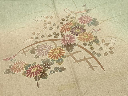 平和屋着物●訪問着　紬地　作家物　草花文　暈し染め　金彩　正絹　逸品　CABM5487gh