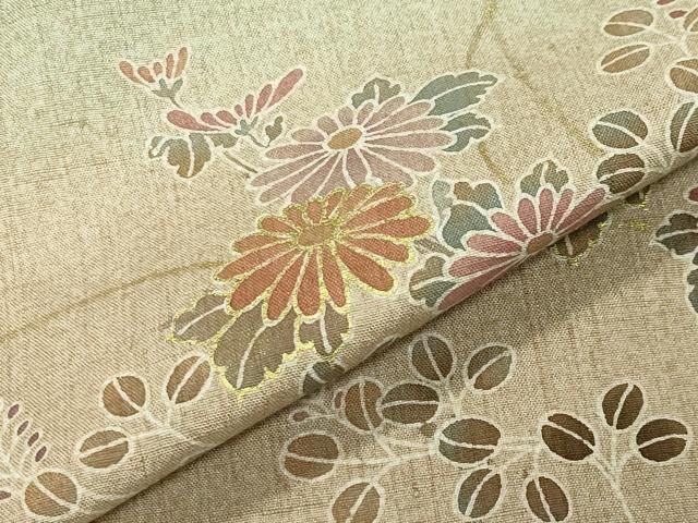 平和屋着物●訪問着　紬地　作家物　草花文　暈し染め　金彩　正絹　逸品　CABM5487gh