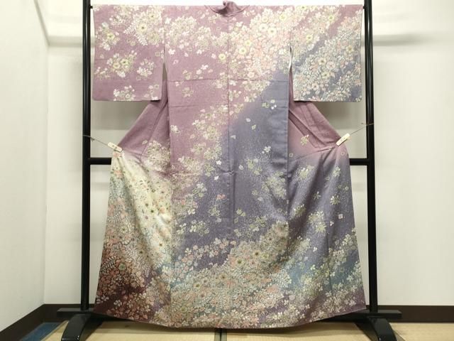 平和屋着物●訪問着　作家物　辻が花　絞り　暈し染め　銀通し地　正絹　逸品　CABM5492gh